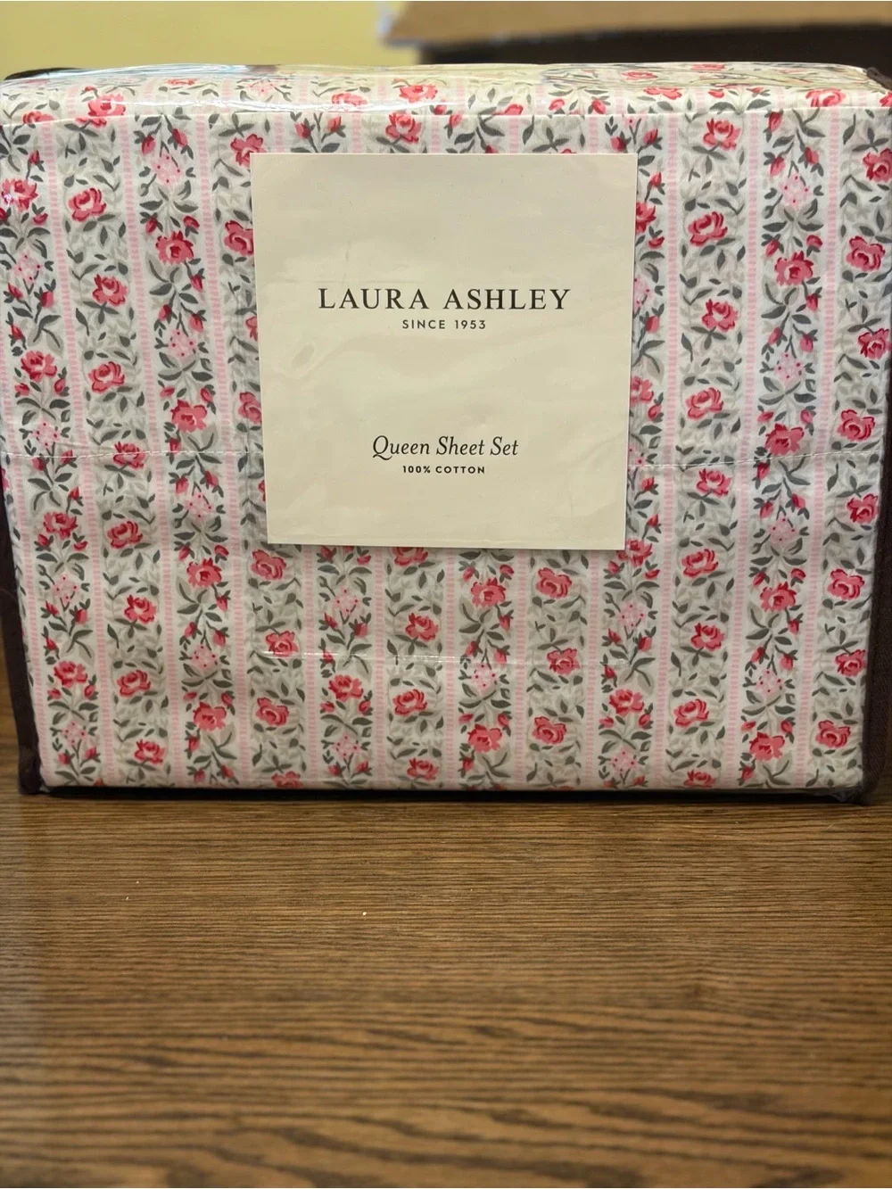 Laura Ashley Floral Stripe Queen Sheet Set - Pink and Green